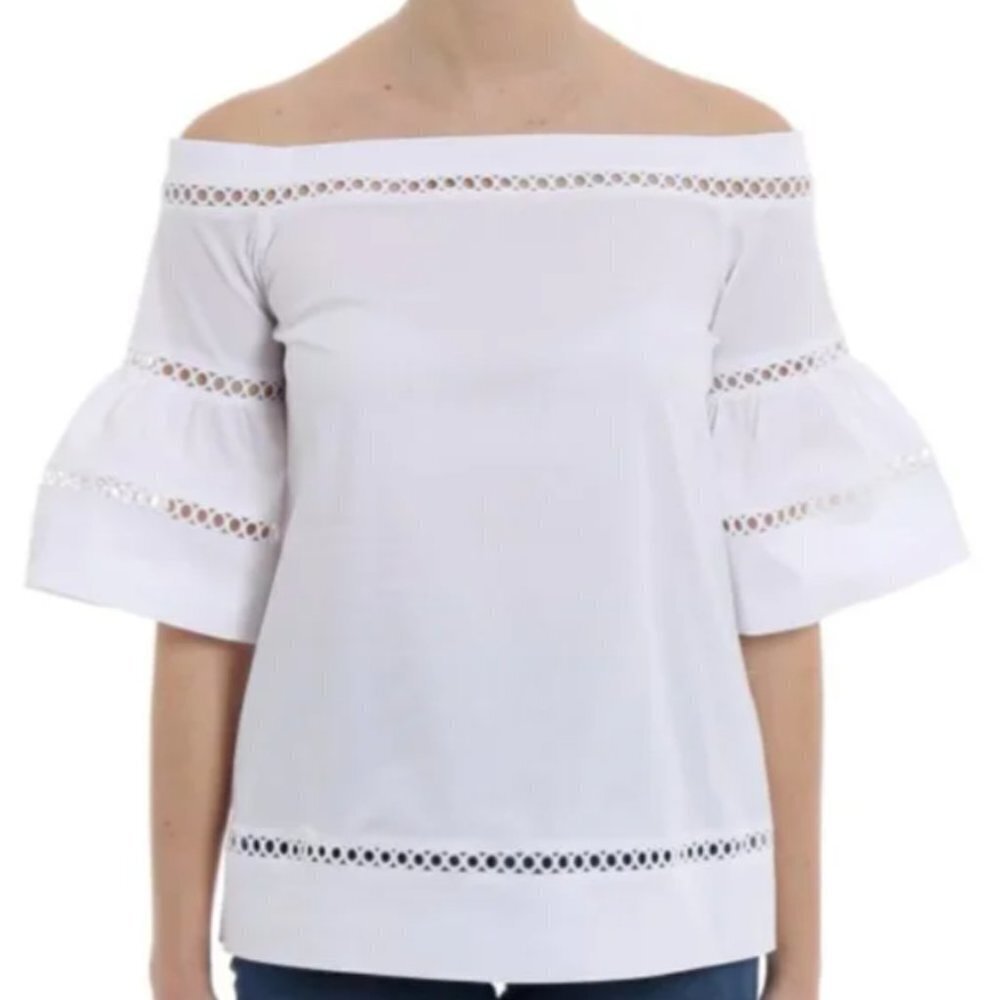 Michael Kors White Cotton Embroidered Off-Shoulder Peasant Top Size XS